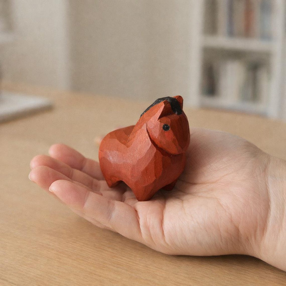 Small Wooden Horse Figurine Desk Decor, Animal Tabletop Display