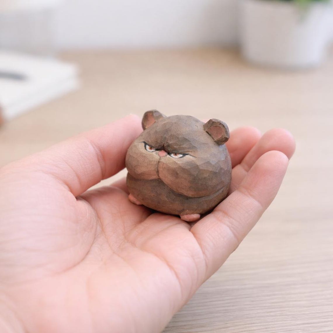 Wooden Mouse Figurine for Desk Decor